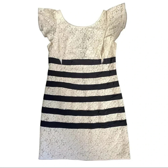 BCBGMaxAzria Renata Ivory Combo Dress Stripe Lace Size 6 - Picture 7 of 16